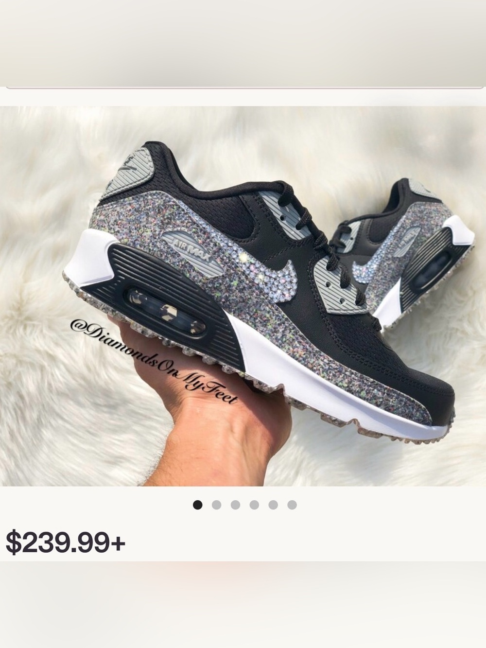 Swarovski women’s Air Max 90, B&W with blinged out clear Swarovski Crystals